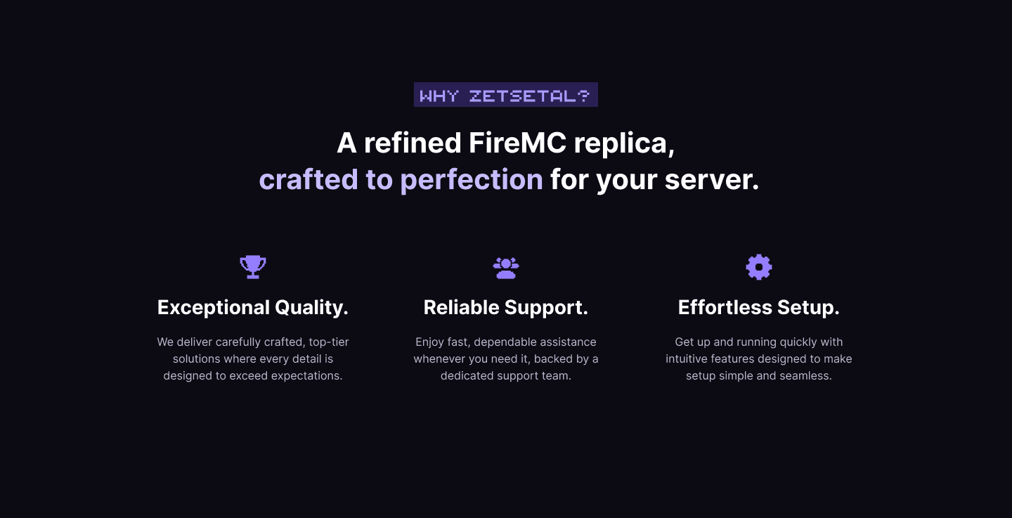Why Zetsteal — feature highlights and value proposition section