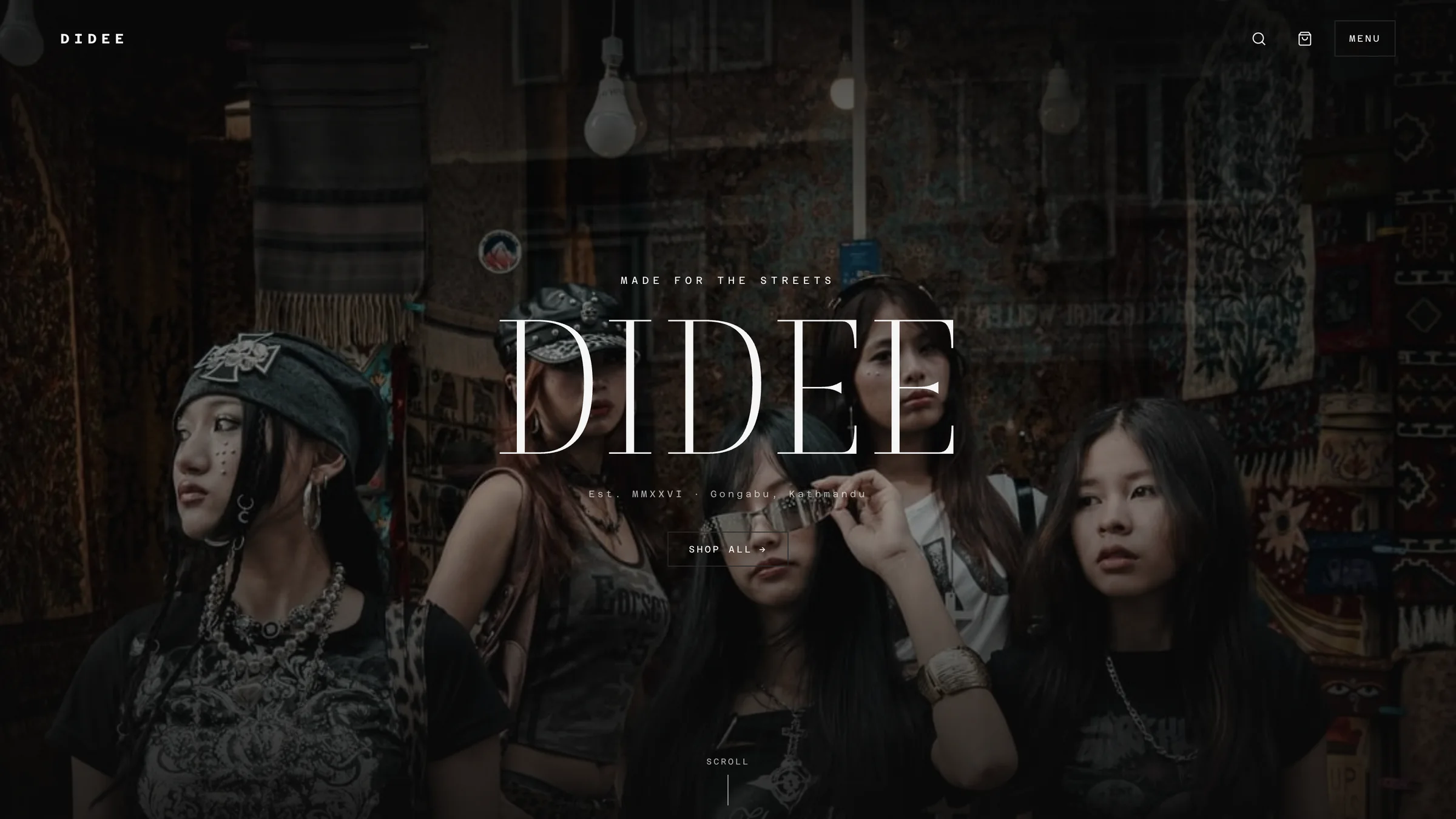 Didee fashion storefront homepage — dark editorial aesthetic with contemporary lookbook