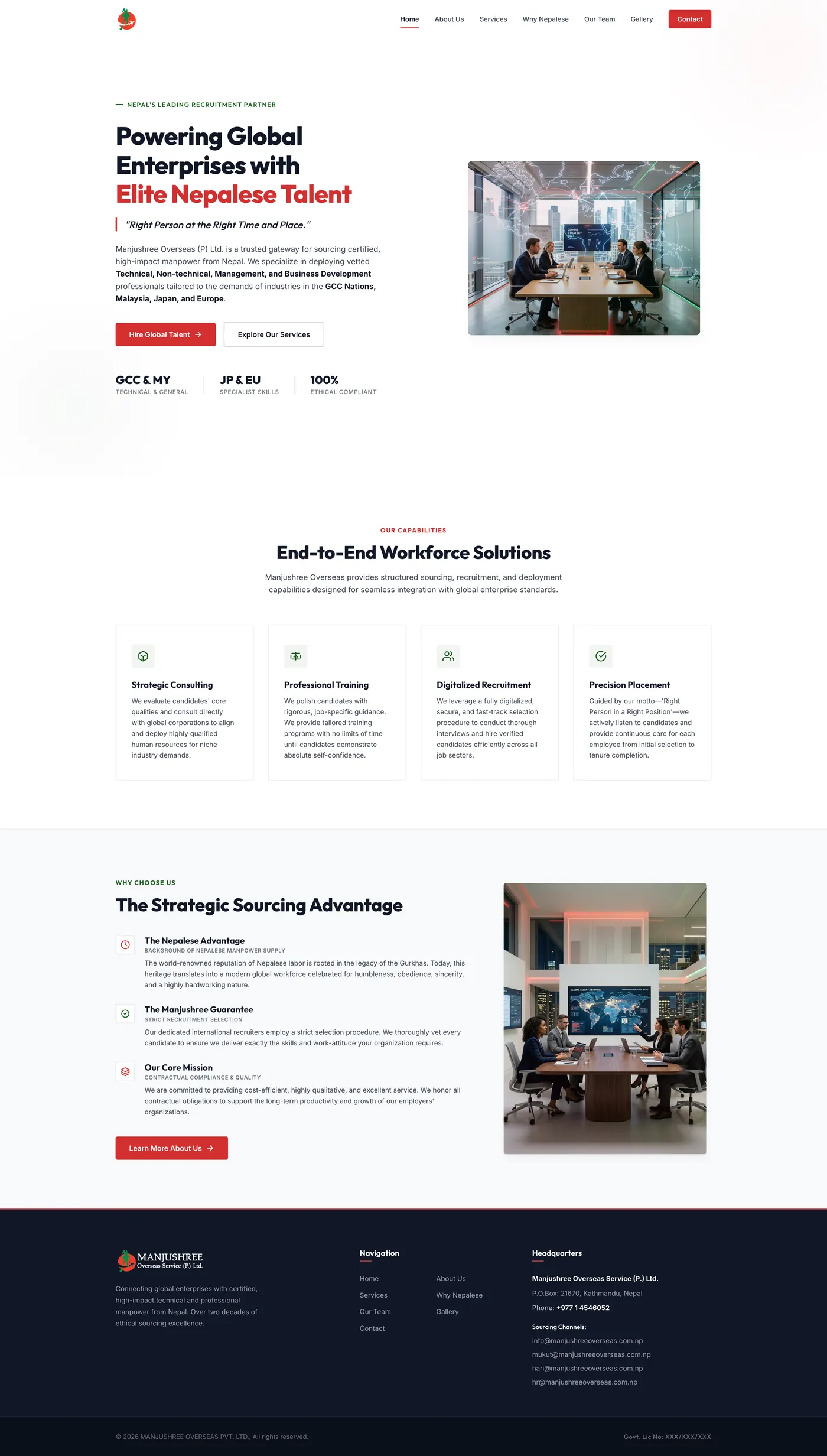 Full page scroll capture of Manjushree Overseas homepage