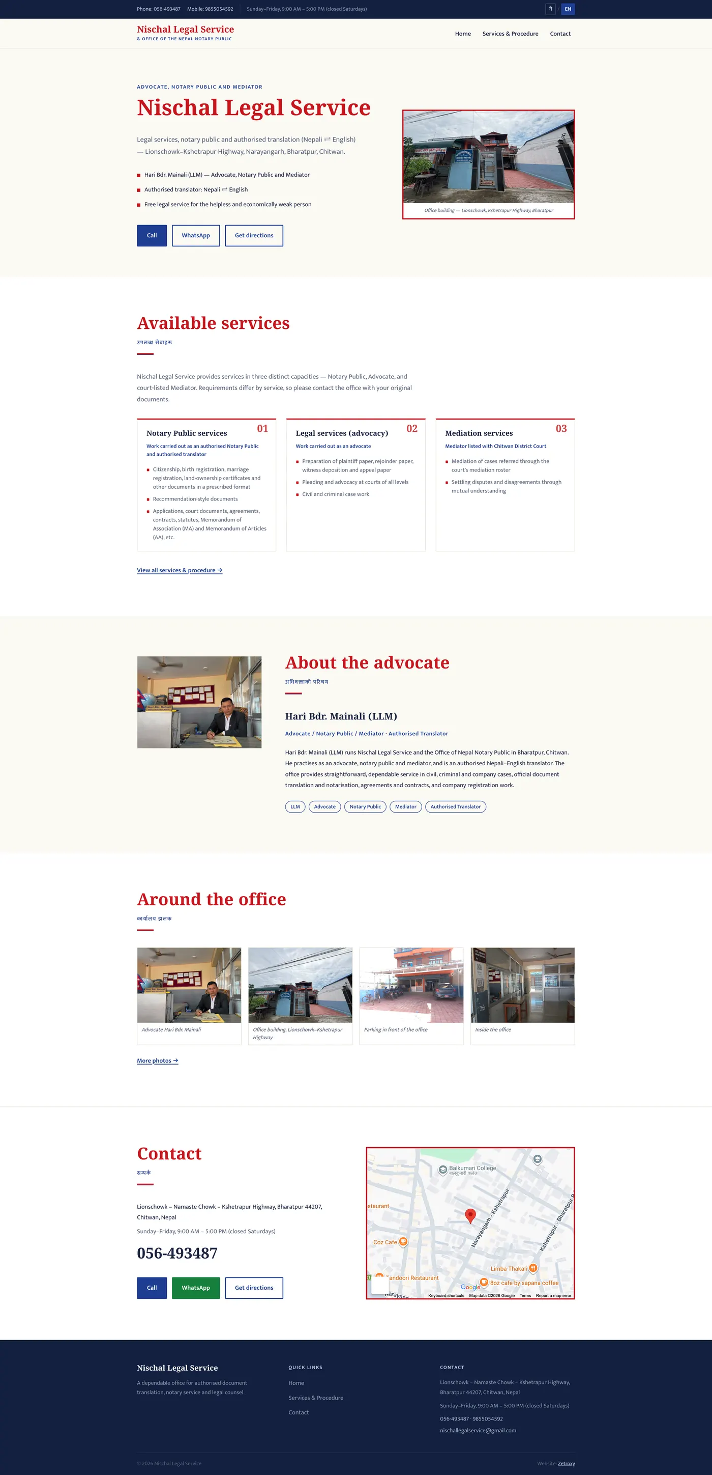Full page layout scroll of Nischal Legal Service